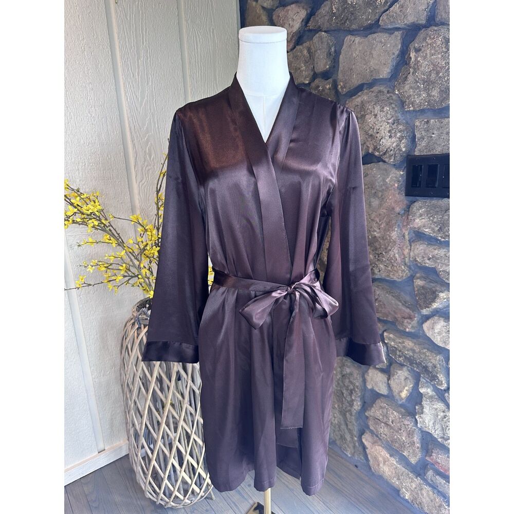 Y2K Morgan Taylor Silky Brown Kimono Robe - Size M Coquette Belted Loungewear